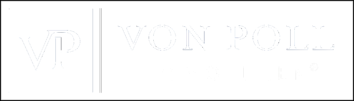 Schwarzes Logo mit VP und Schriftzug Von Poll Immobilien, weiße elegante Gestaltung